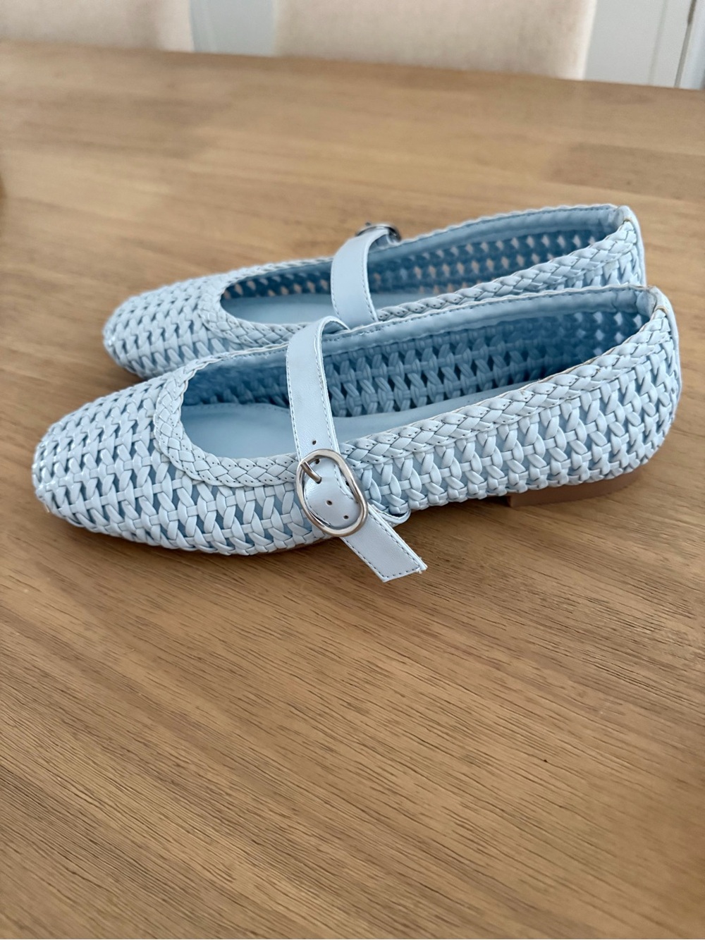 Time and Tru Light Blue Woven Flats With Adjustable Buckle GUC